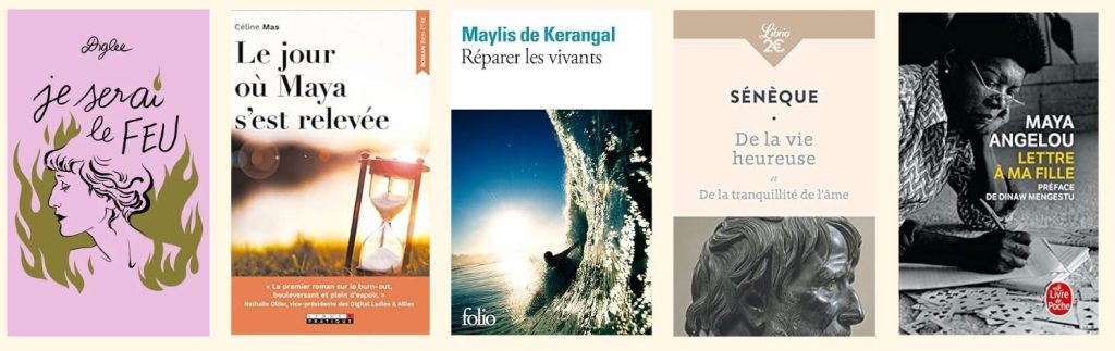 Les livres que Céline Mas utilise régulièrement lors des séances de bibliothérapie qu'elle propose.