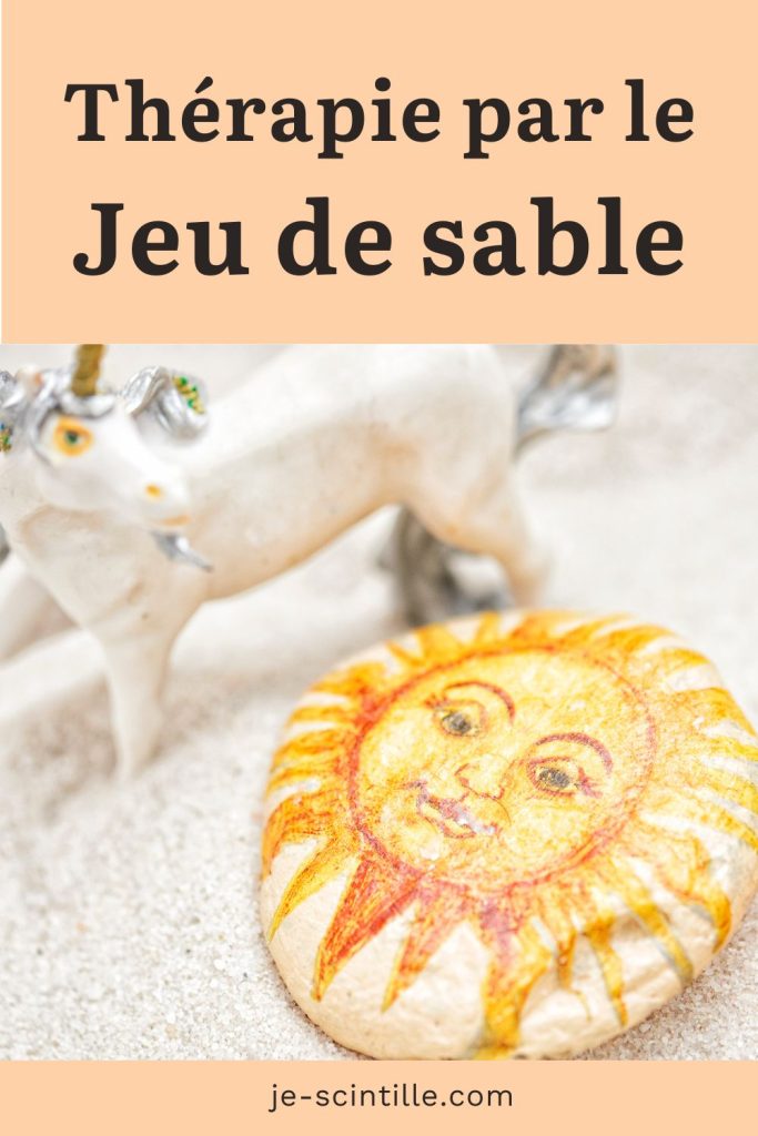 Visuel d'une licorne et d'un galet représentant un soleil, pour la Thérapie par le Jeu de sable