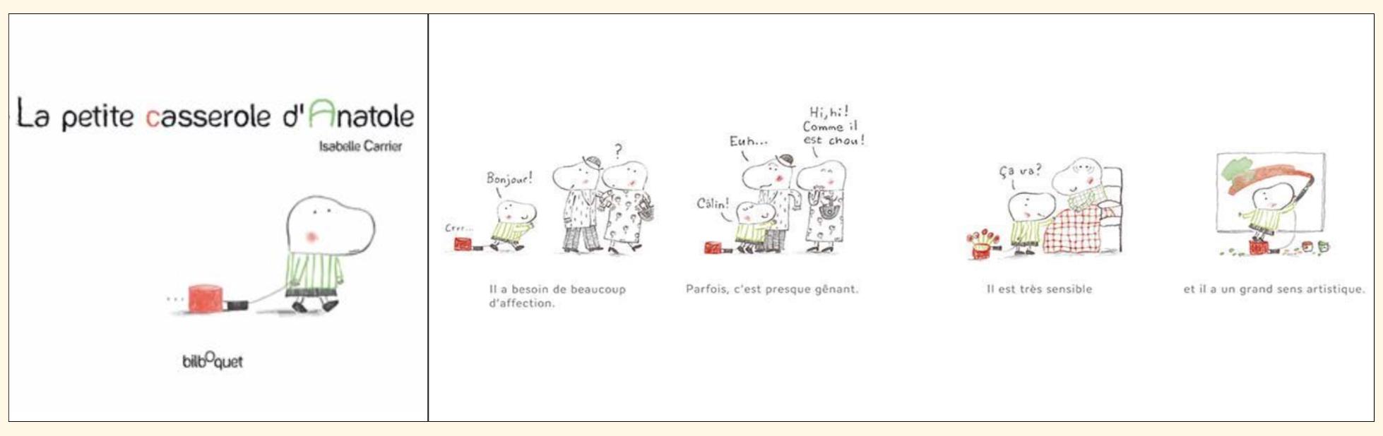 Couverture et intérieur du livre :  La petite casserole d'Anatole" 